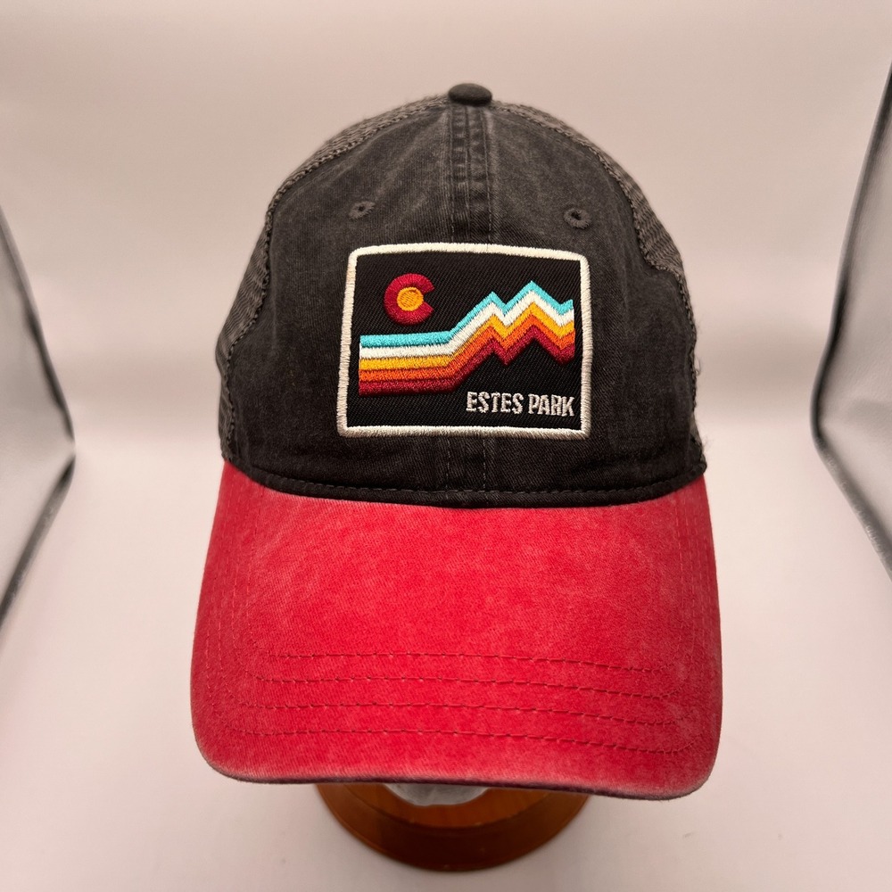 Rocky Mountain Gear Estes Park Colorado Trucker Hat Black Red Mesh Snapback Cap